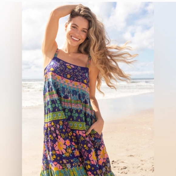 NWT Natural Life Bohemian Rainbow Floral Smocked Back Floral Tricia Maxi Dress - Picture 2 of 12